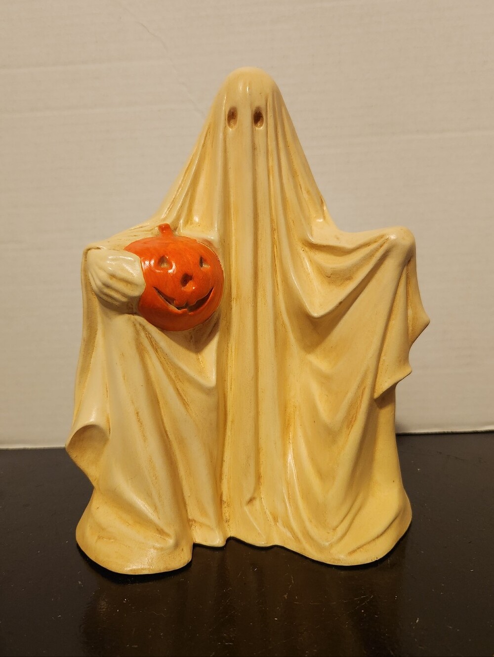 Vintage Byron Molds 1970s Ceramic Halloween Ghost & Orange Jack-O-Lantern